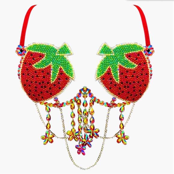Sweet As A Strawberry Beaded Carnival Bra